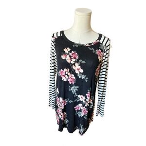 Sun & Moon Shirt Long Sleeves Pullover Floral Striped Black White Womens Small​